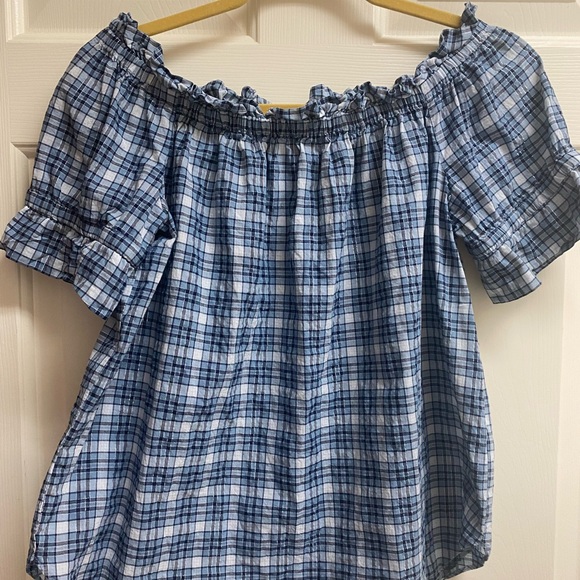 Michael Kors Off-Shoulder Plaid Ruffled Top Size Large - Picture 12 of 16